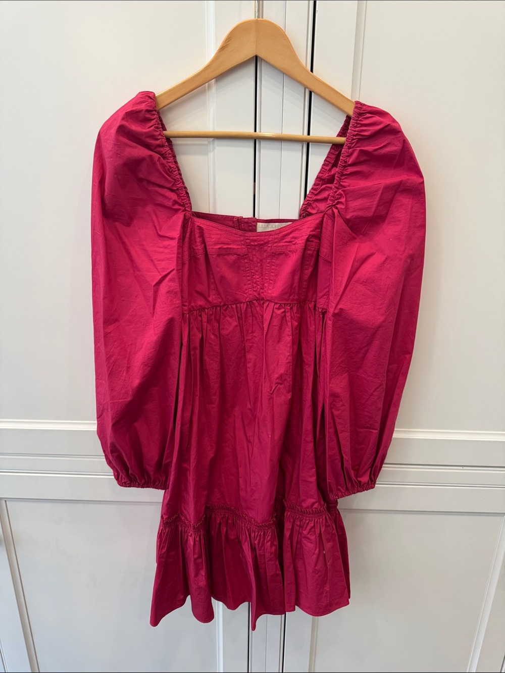 Ulla Johnson Hot Pink Puff-Sleeve Tiered Mini Dress